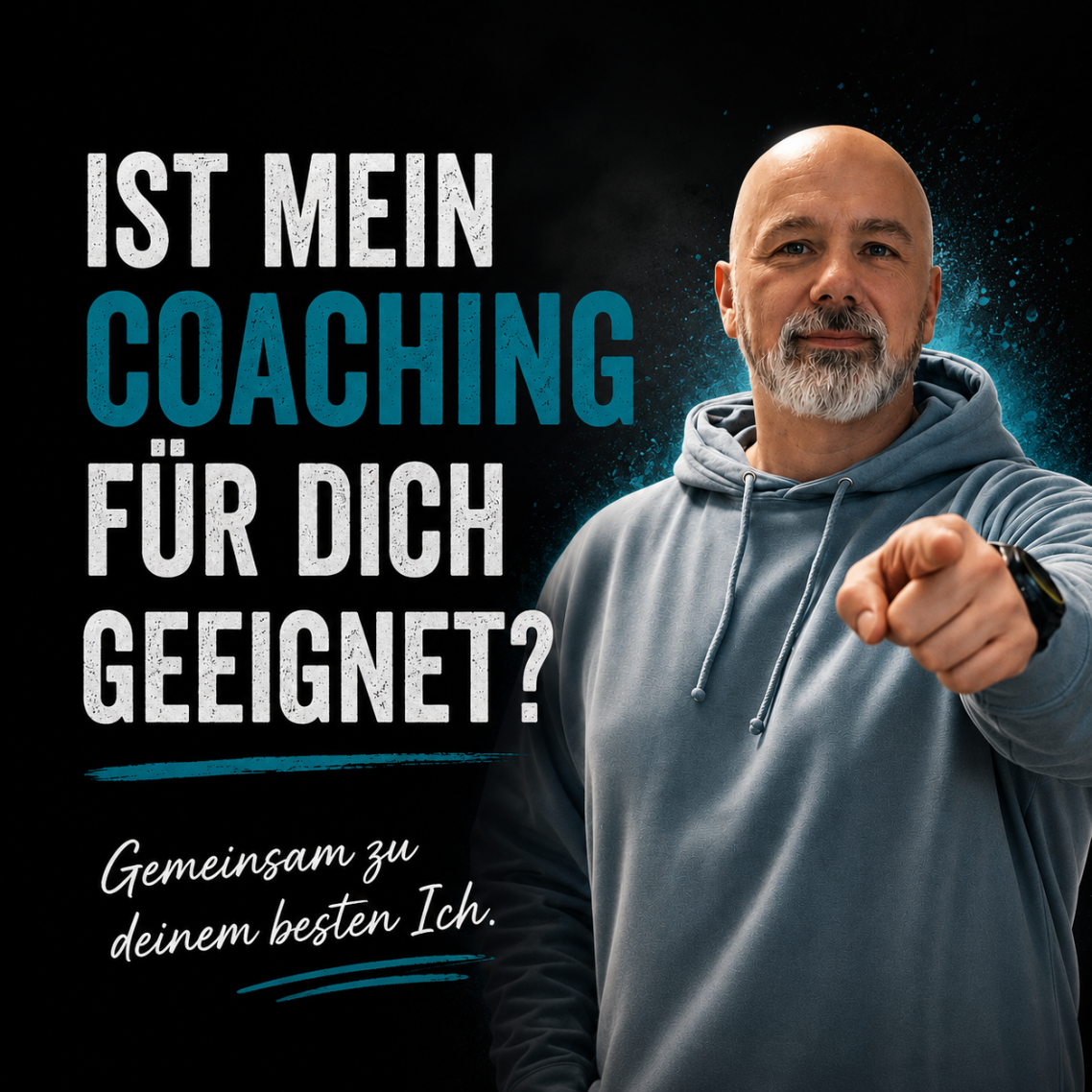 Text mit motivierendem Spruch, gesunde Lebensmittel und Fitnessgeräte im Hintergrund.